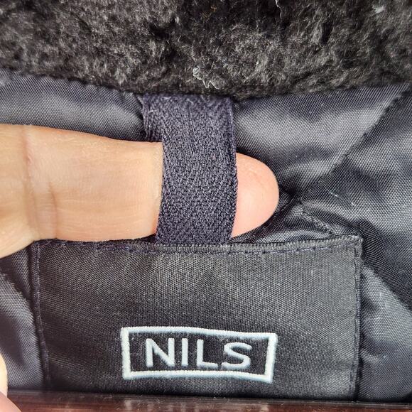 NILS Vintage Hooded Fleece Coat Women’s SZ M Black Long Button Front Lined EUC - Picture 12 of 16